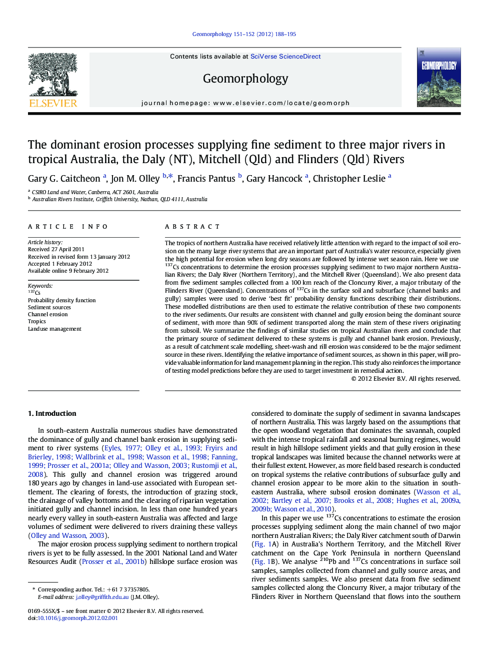 The dominant erosion processes supplying fine sediment to three major rivers in tropical Australia, the Daly (NT), Mitchell (Qld) and Flinders (Qld) Rivers