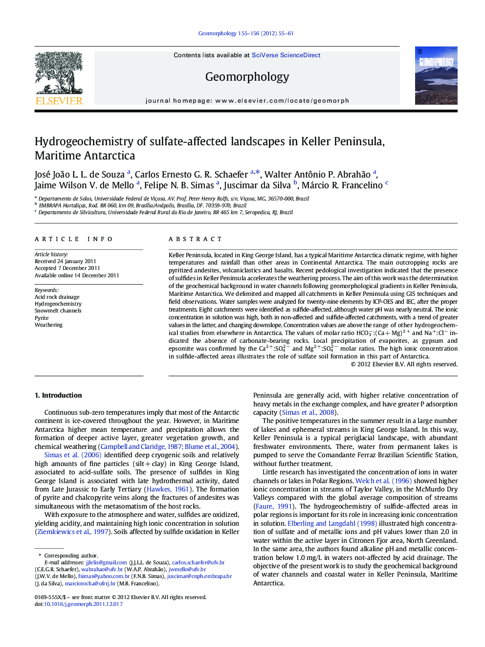 Hydrogeochemistry of sulfate-affected landscapes in Keller Peninsula, Maritime Antarctica