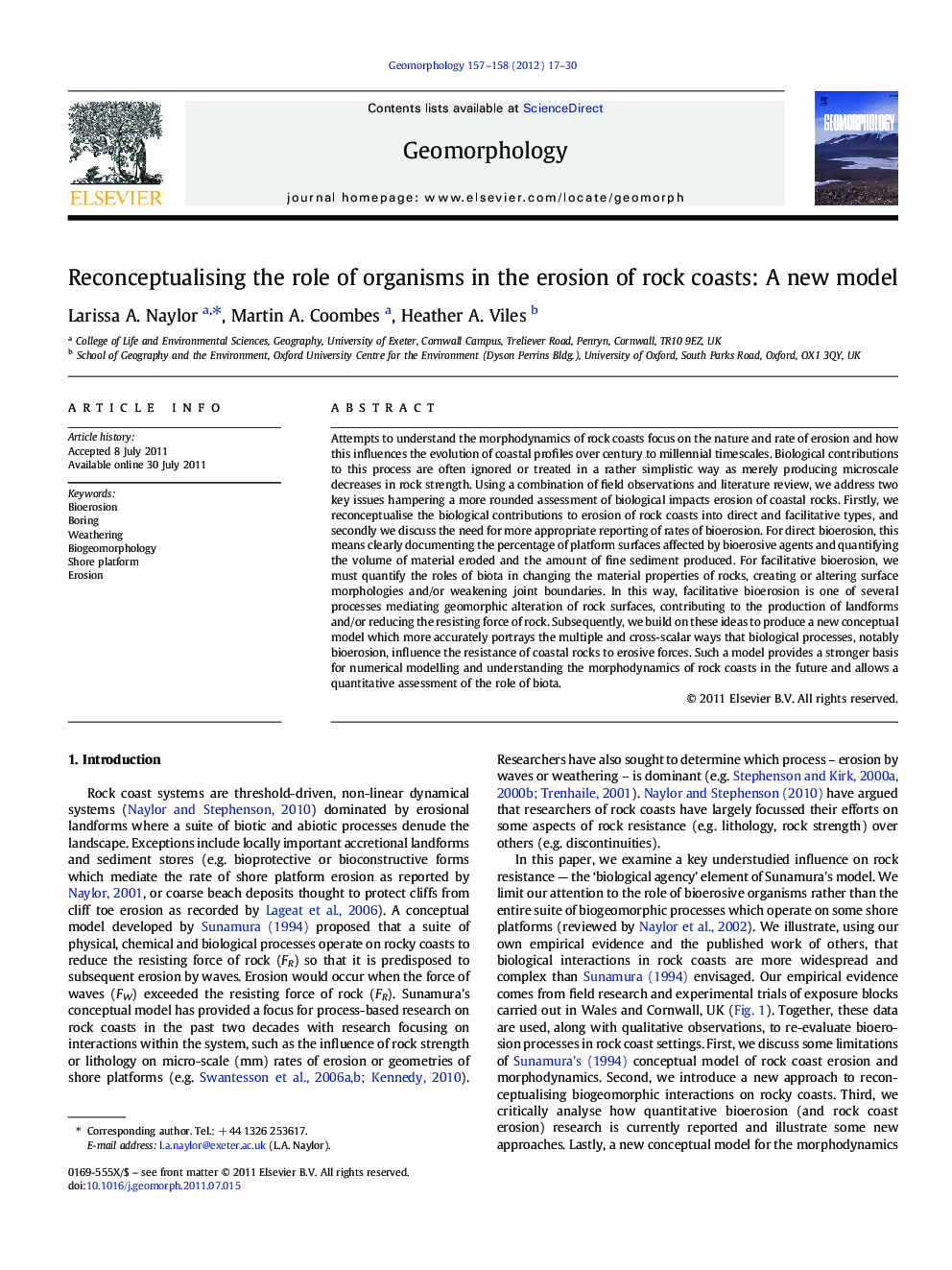 Reconceptualising the role of organisms in the erosion of rock coasts: A new model
