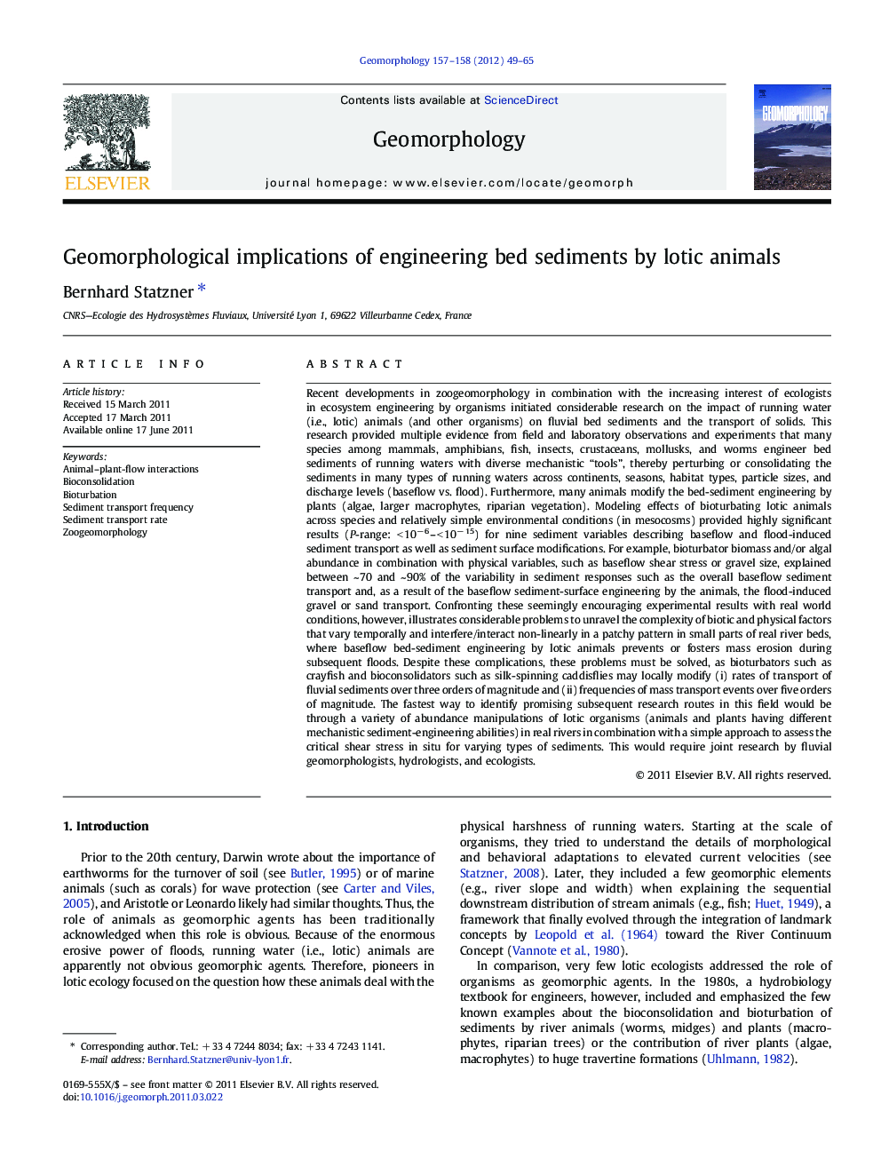 Geomorphological implications of engineering bed sediments by lotic animals