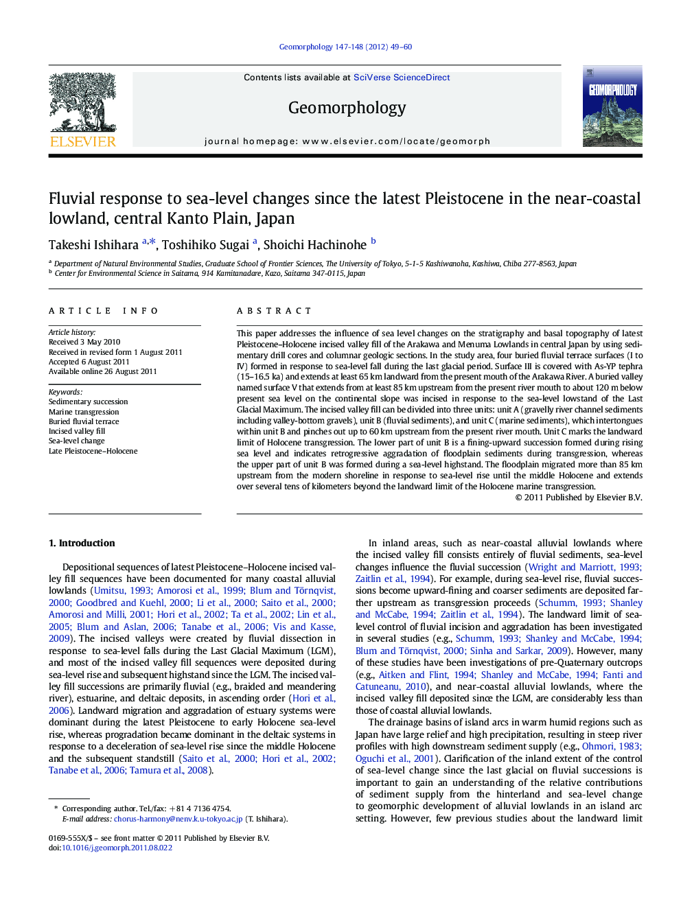 Fluvial response to sea-level changes since the latest Pleistocene in the near-coastal lowland, central Kanto Plain, Japan