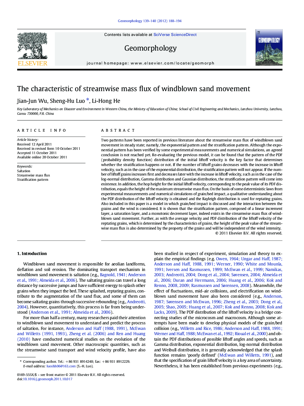 The characteristic of streamwise mass flux of windblown sand movement