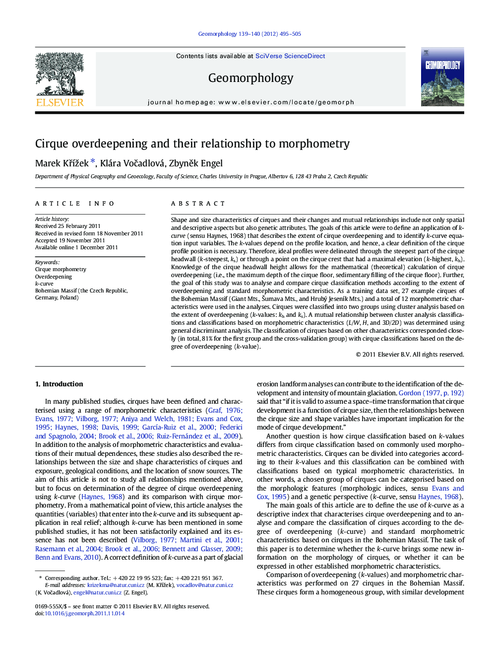 Cirque overdeepening and their relationship to morphometry