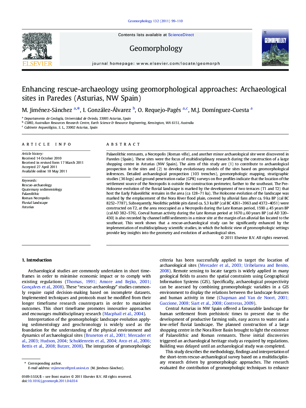 Enhancing rescue-archaeology using geomorphological approaches: Archaeological sites in Paredes (Asturias, NW Spain)