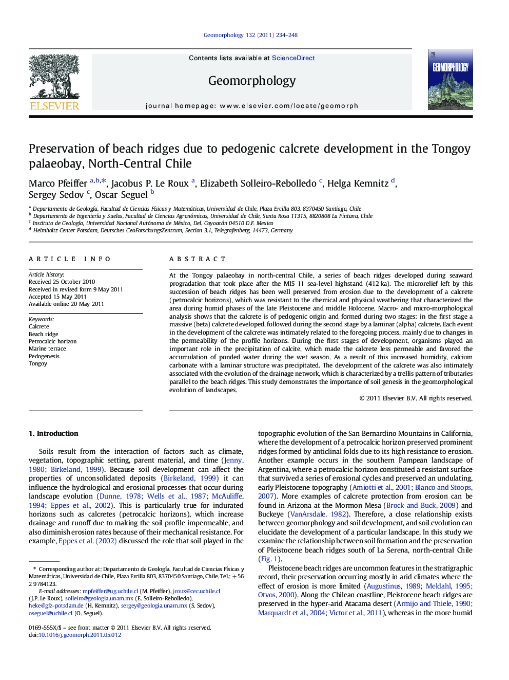 Preservation of beach ridges due to pedogenic calcrete development in the Tongoy palaeobay, North-Central Chile