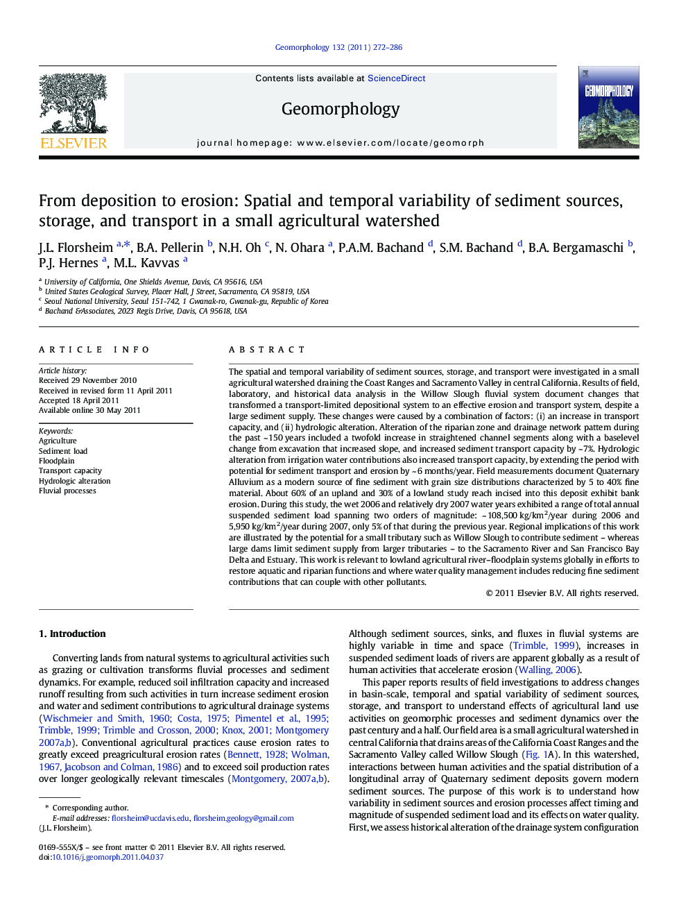 From deposition to erosion: Spatial and temporal variability of sediment sources, storage, and transport in a small agricultural watershed