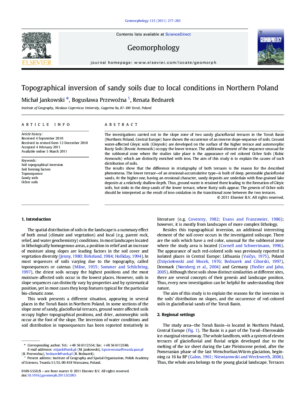 Topographical inversion of sandy soils due to local conditions in Northern Poland