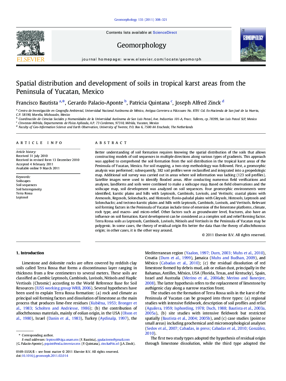 Spatial distribution and development of soils in tropical karst areas from the Peninsula of Yucatan, Mexico