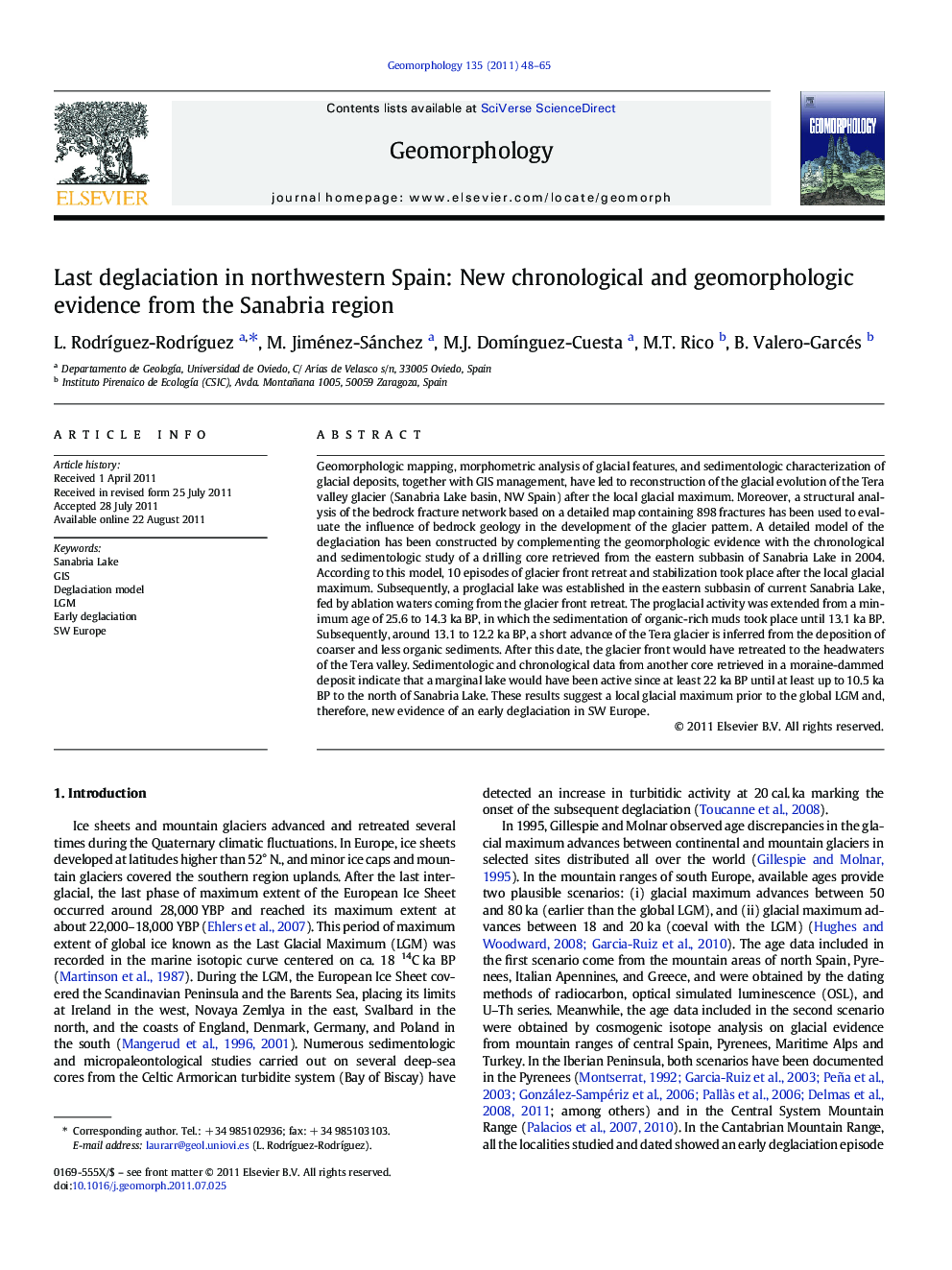 Last deglaciation in northwestern Spain: New chronological and geomorphologic evidence from the Sanabria region