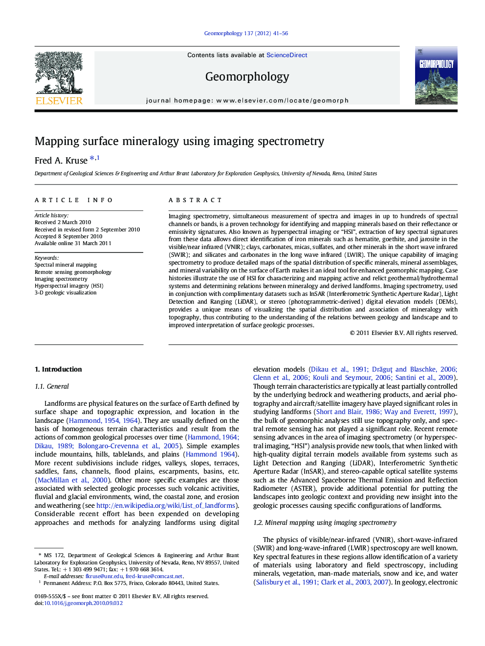 Mapping surface mineralogy using imaging spectrometry