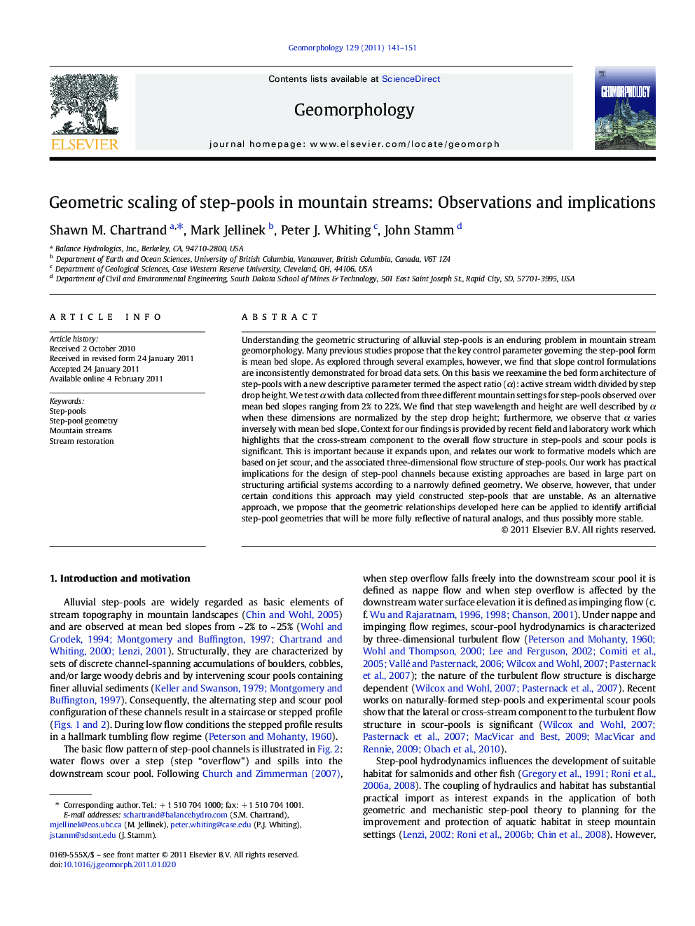 Geometric scaling of step-pools in mountain streams: Observations and implications