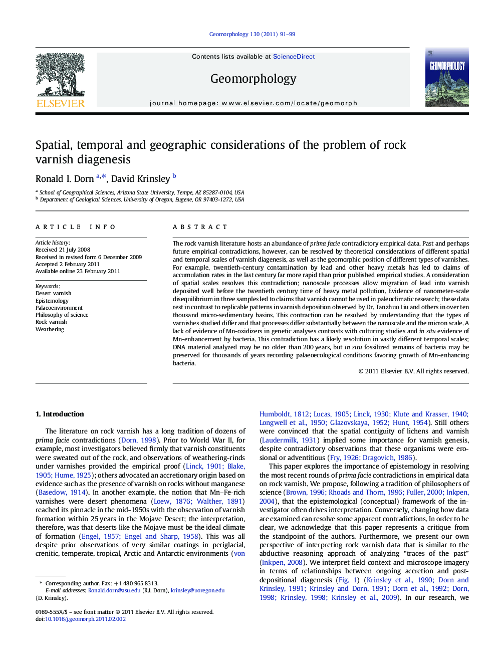 Spatial, temporal and geographic considerations of the problem of rock varnish diagenesis