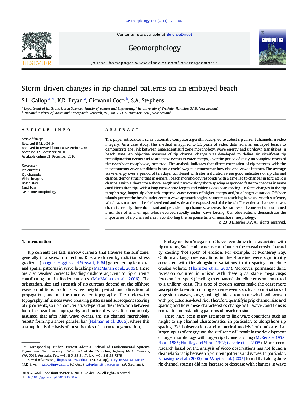 Storm-driven changes in rip channel patterns on an embayed beach