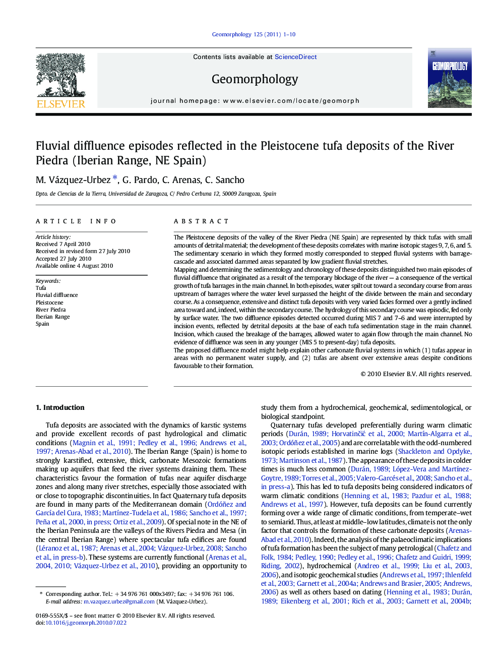 Fluvial diffluence episodes reflected in the Pleistocene tufa deposits of the River Piedra (Iberian Range, NE Spain)