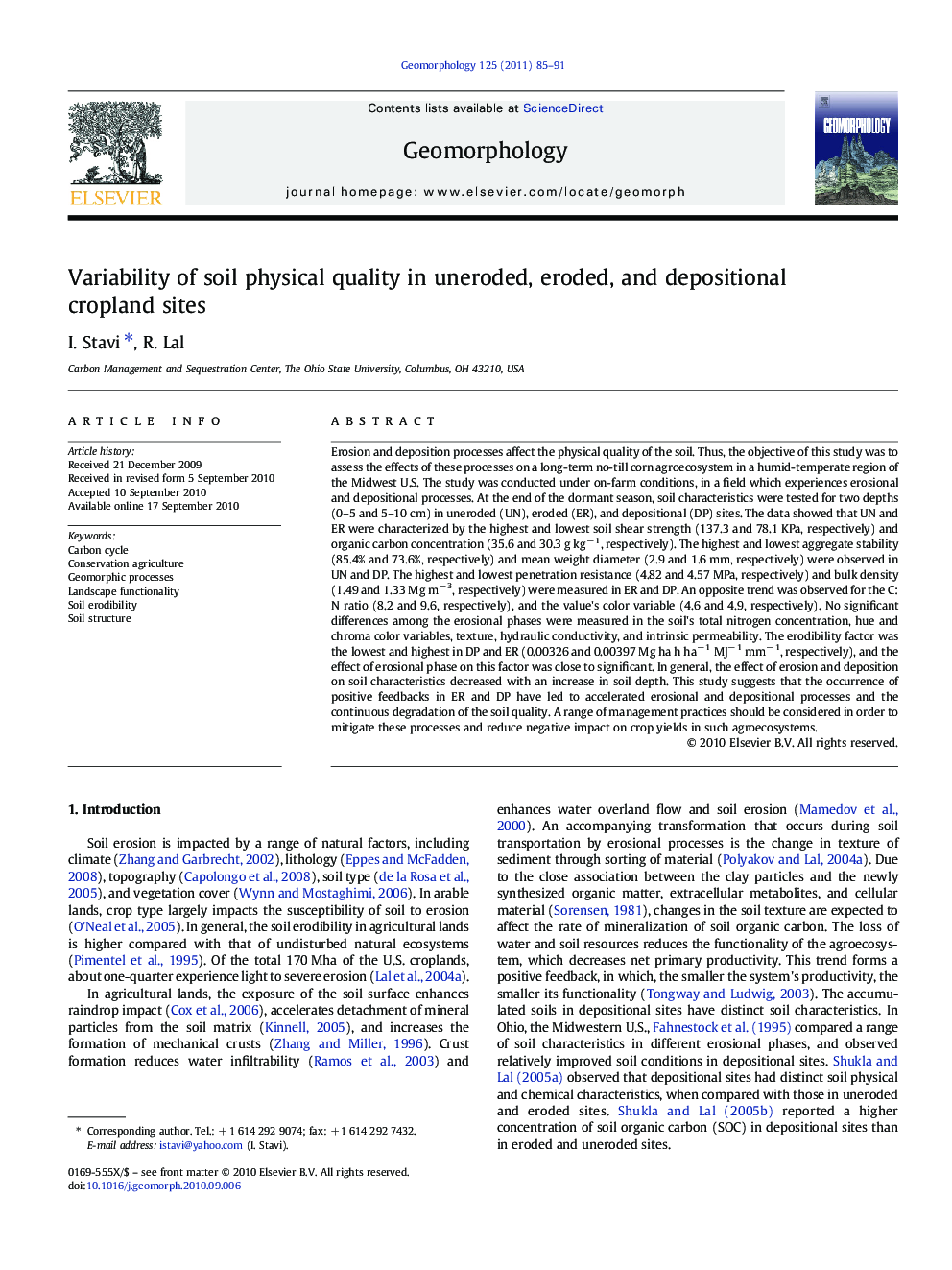 Variability of soil physical quality in uneroded, eroded, and depositional cropland sites