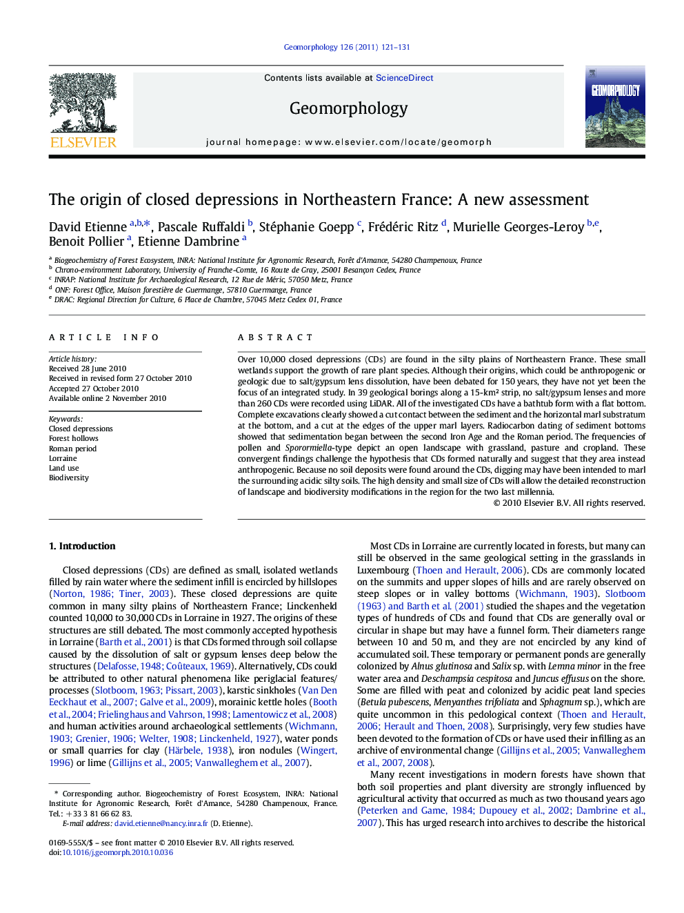 The origin of closed depressions in Northeastern France: A new assessment