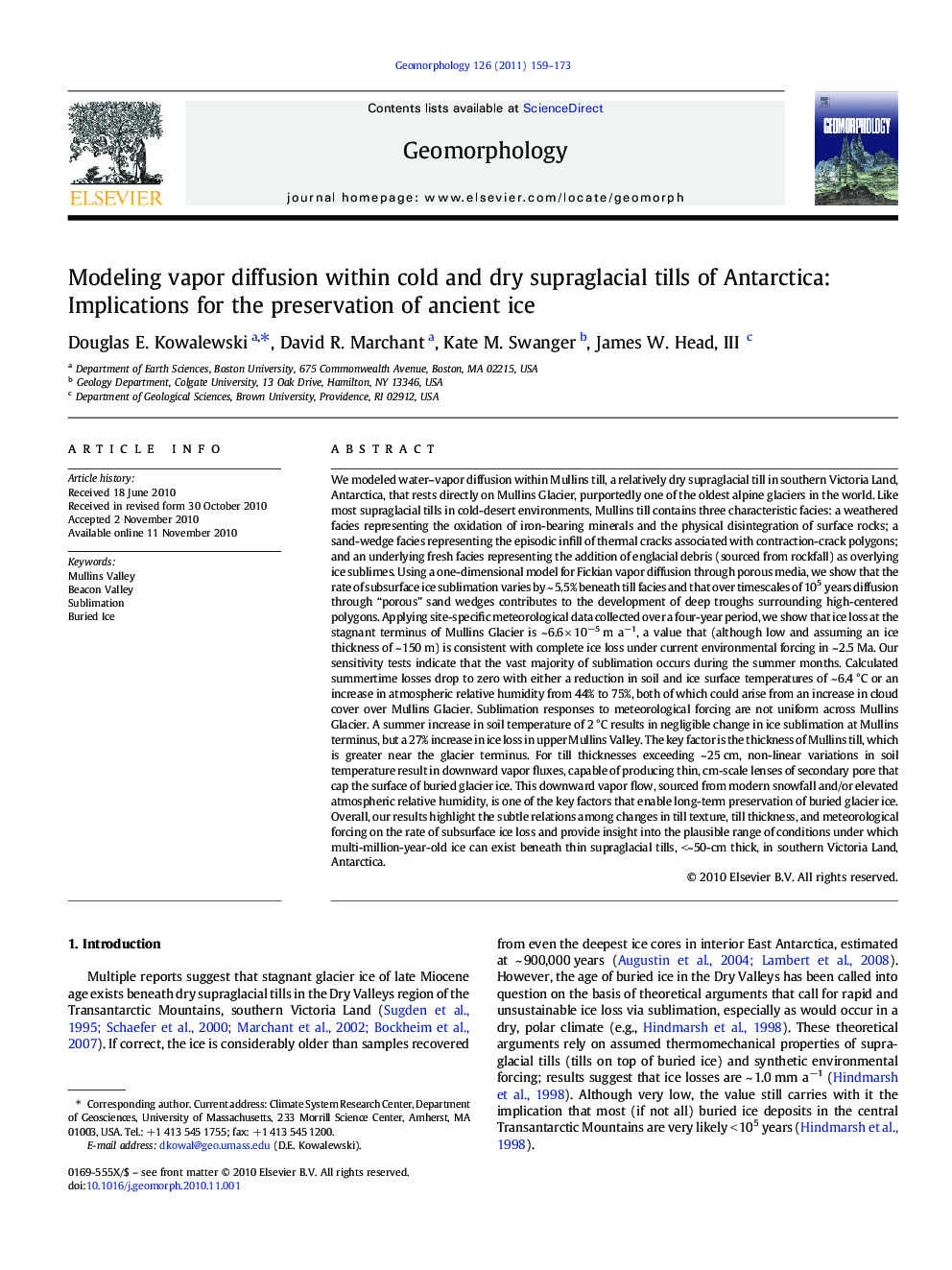 Modeling vapor diffusion within cold and dry supraglacial tills of Antarctica: Implications for the preservation of ancient ice