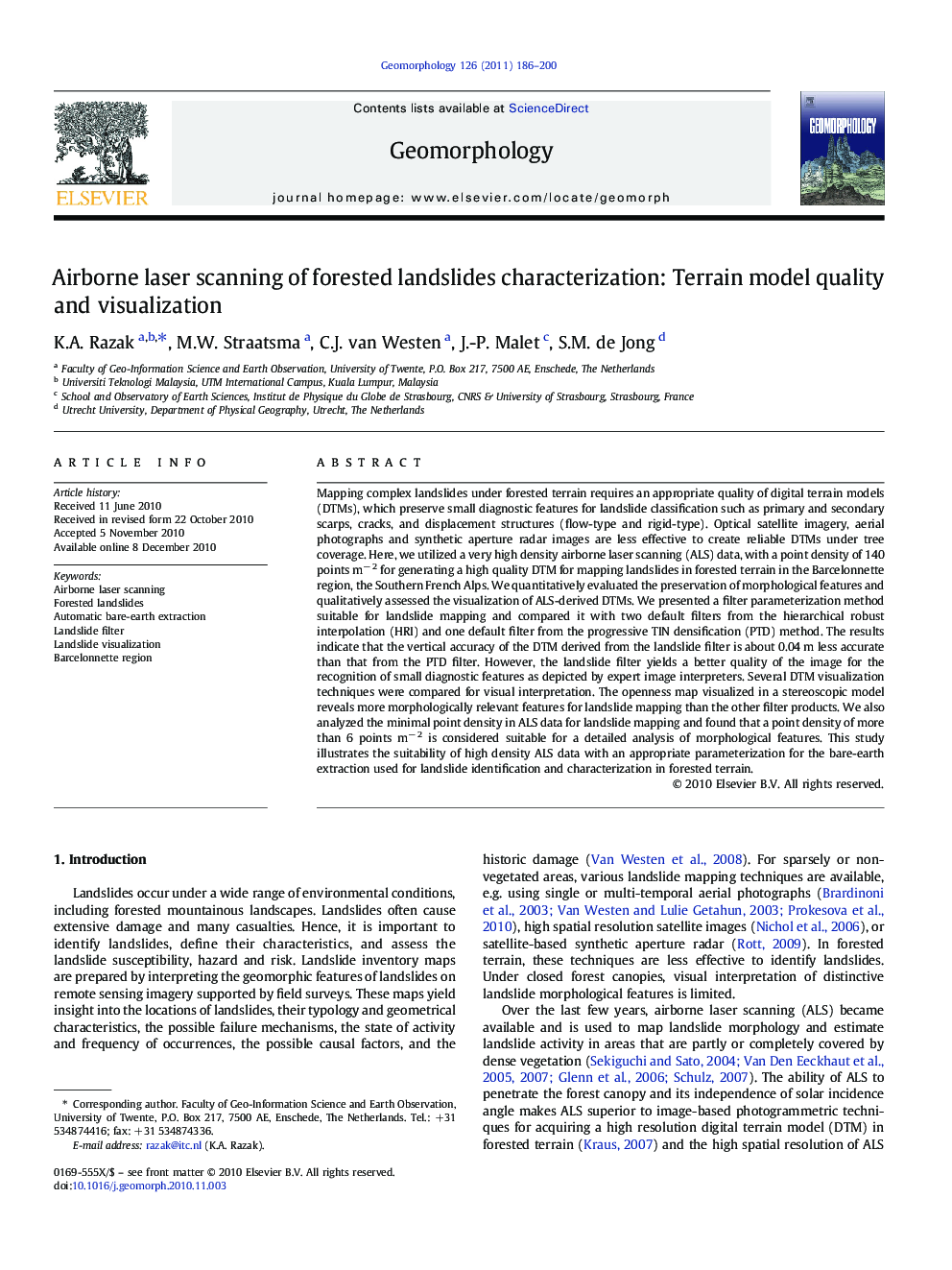 عکس صفحه اول مقاله: Airborne laser scanning of forested landslides characterization: Terrain model quality and visualization Airborne laser scanning of forested landslides characterization: Terrain model quality and visualization