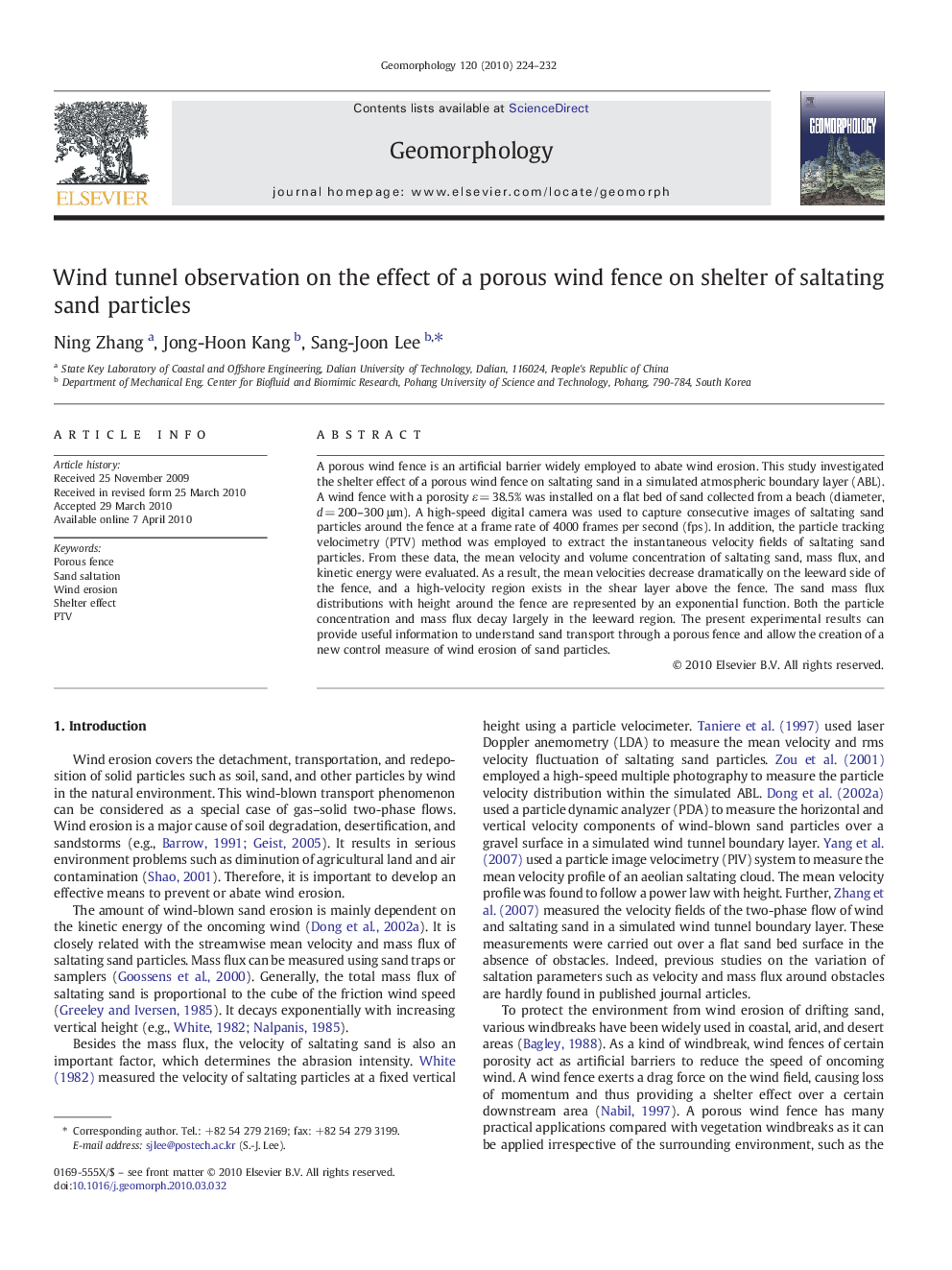 Wind tunnel observation on the effect of a porous wind fence on shelter of saltating sand particles