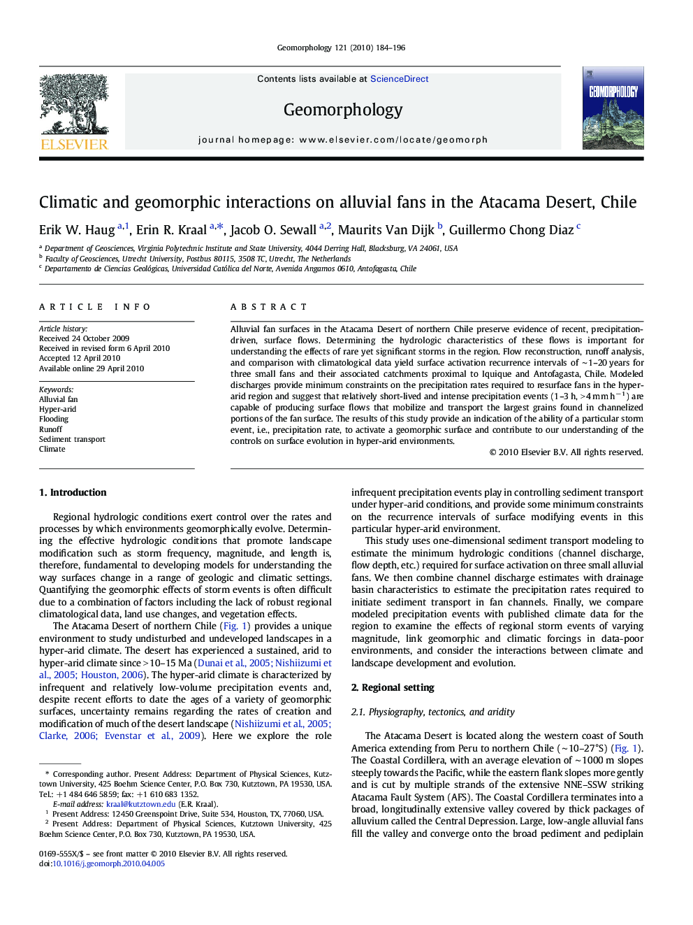 Climatic and geomorphic interactions on alluvial fans in the Atacama Desert, Chile