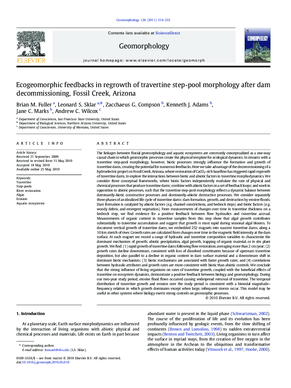 Ecogeomorphic feedbacks in regrowth of travertine step-pool morphology after dam decommissioning, Fossil Creek, Arizona