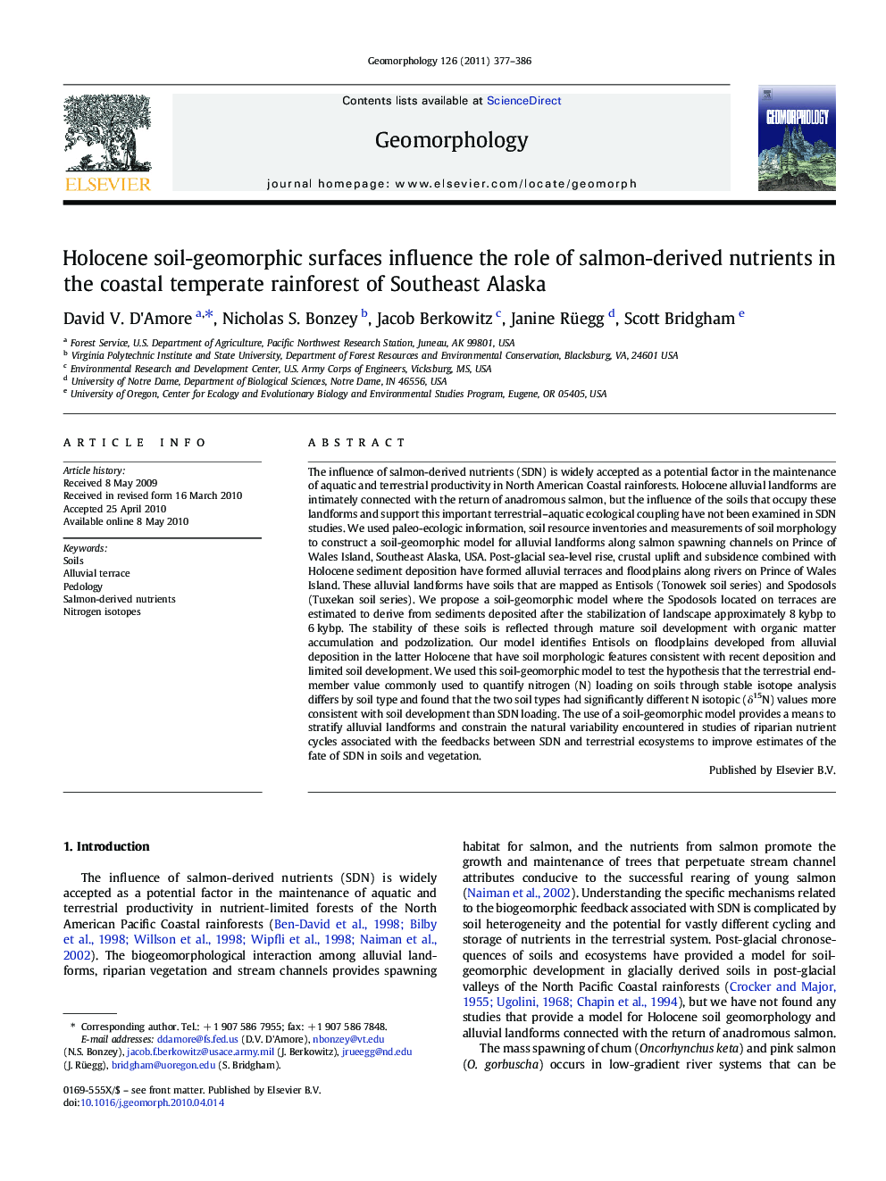 Holocene soil-geomorphic surfaces influence the role of salmon-derived nutrients in the coastal temperate rainforest of Southeast Alaska