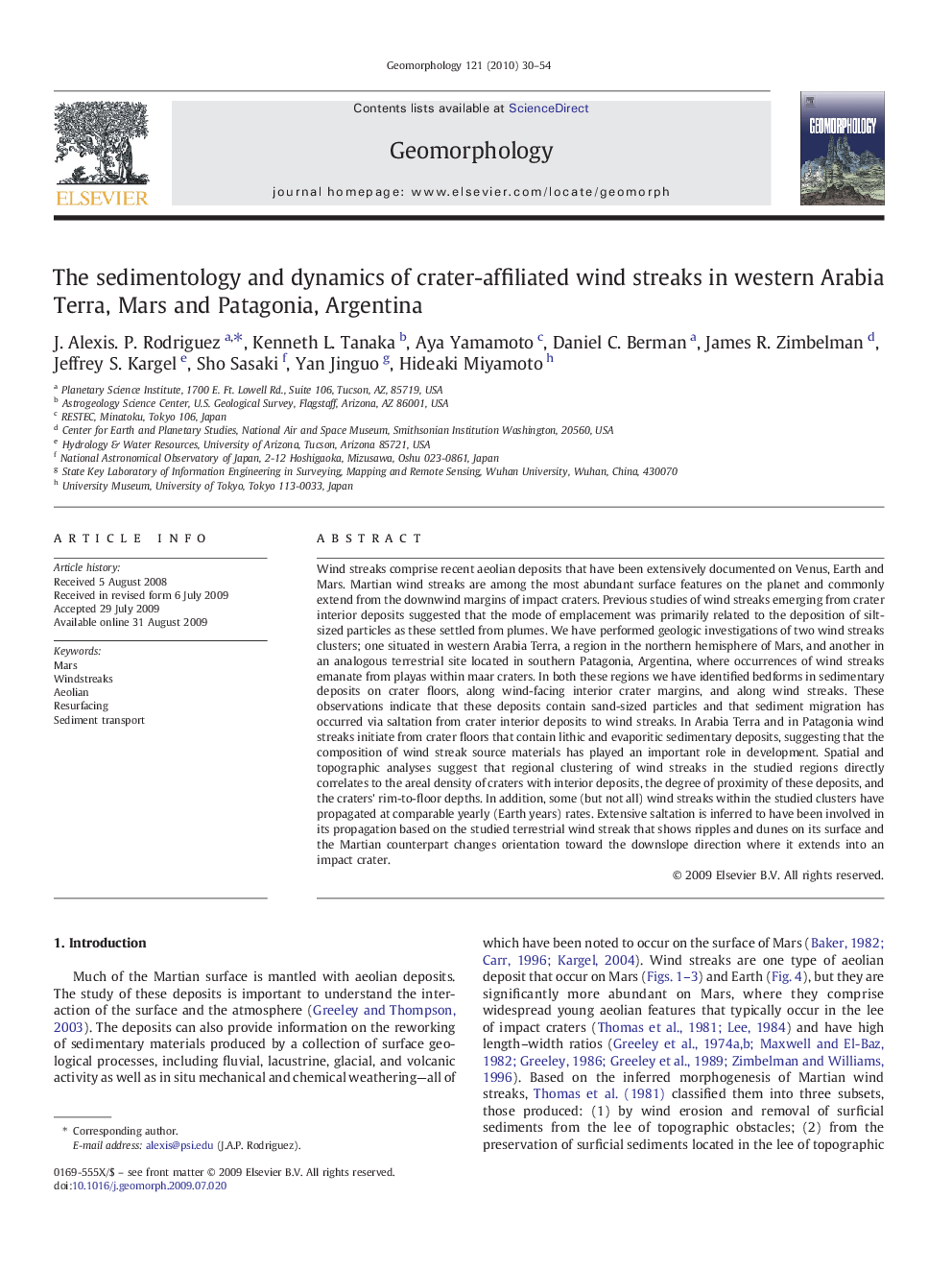 The sedimentology and dynamics of crater-affiliated wind streaks in western Arabia Terra, Mars and Patagonia, Argentina