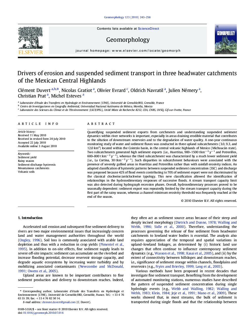 Drivers of erosion and suspended sediment transport in three headwater catchments of the Mexican Central Highlands