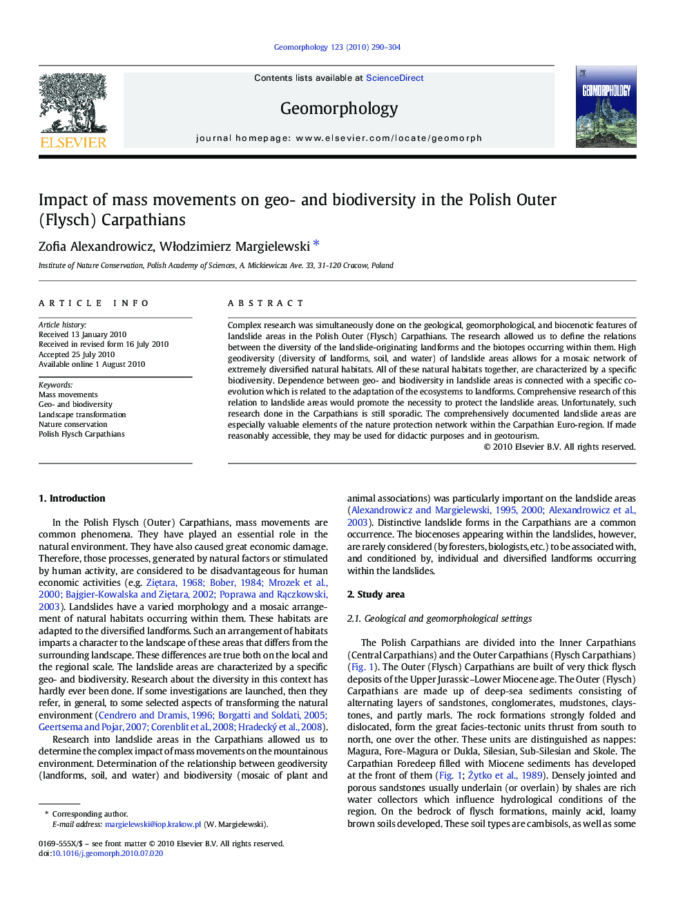 Impact of mass movements on geo- and biodiversity in the Polish Outer (Flysch) Carpathians