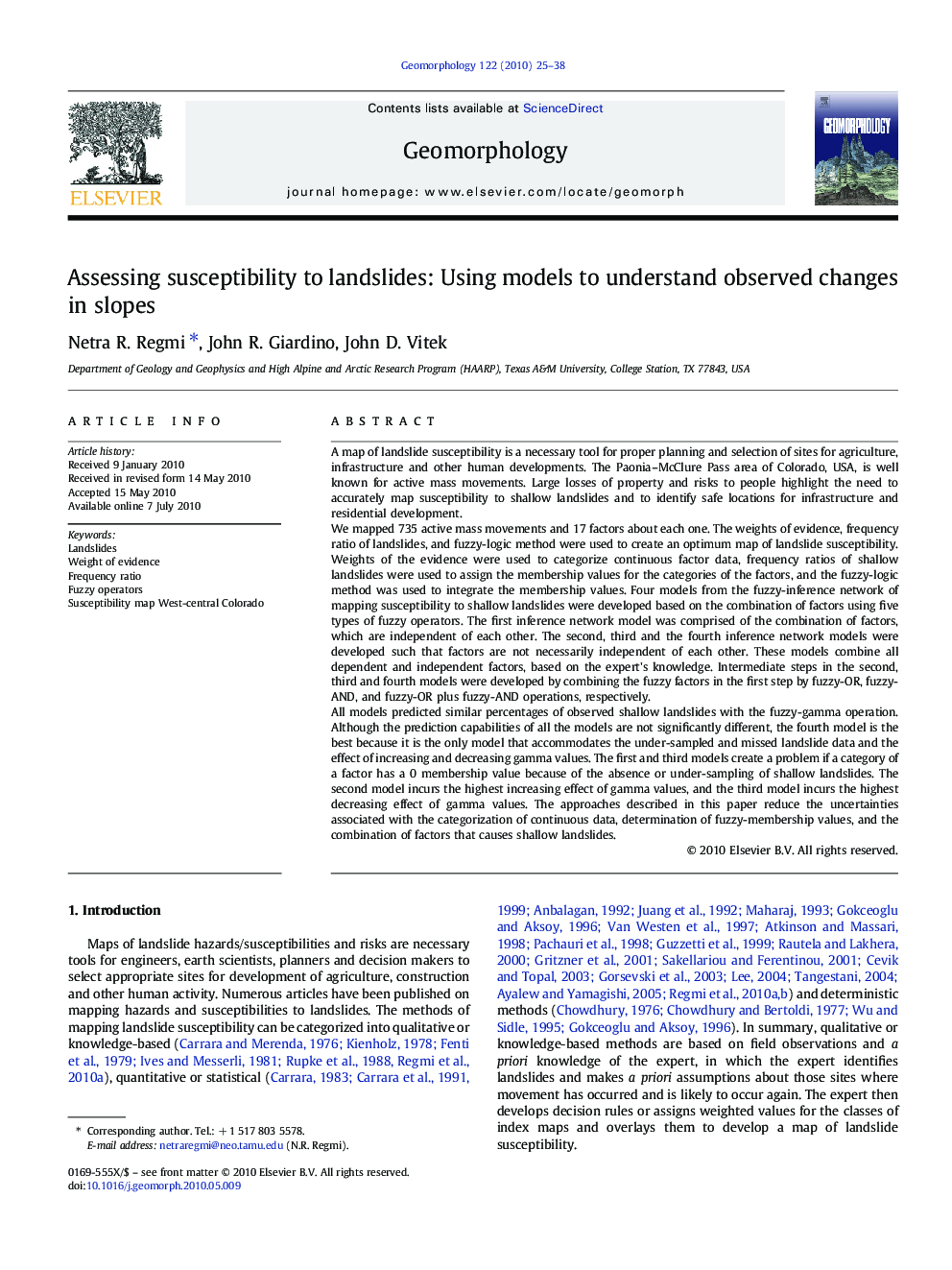 Assessing susceptibility to landslides: Using models to understand observed changes in slopes