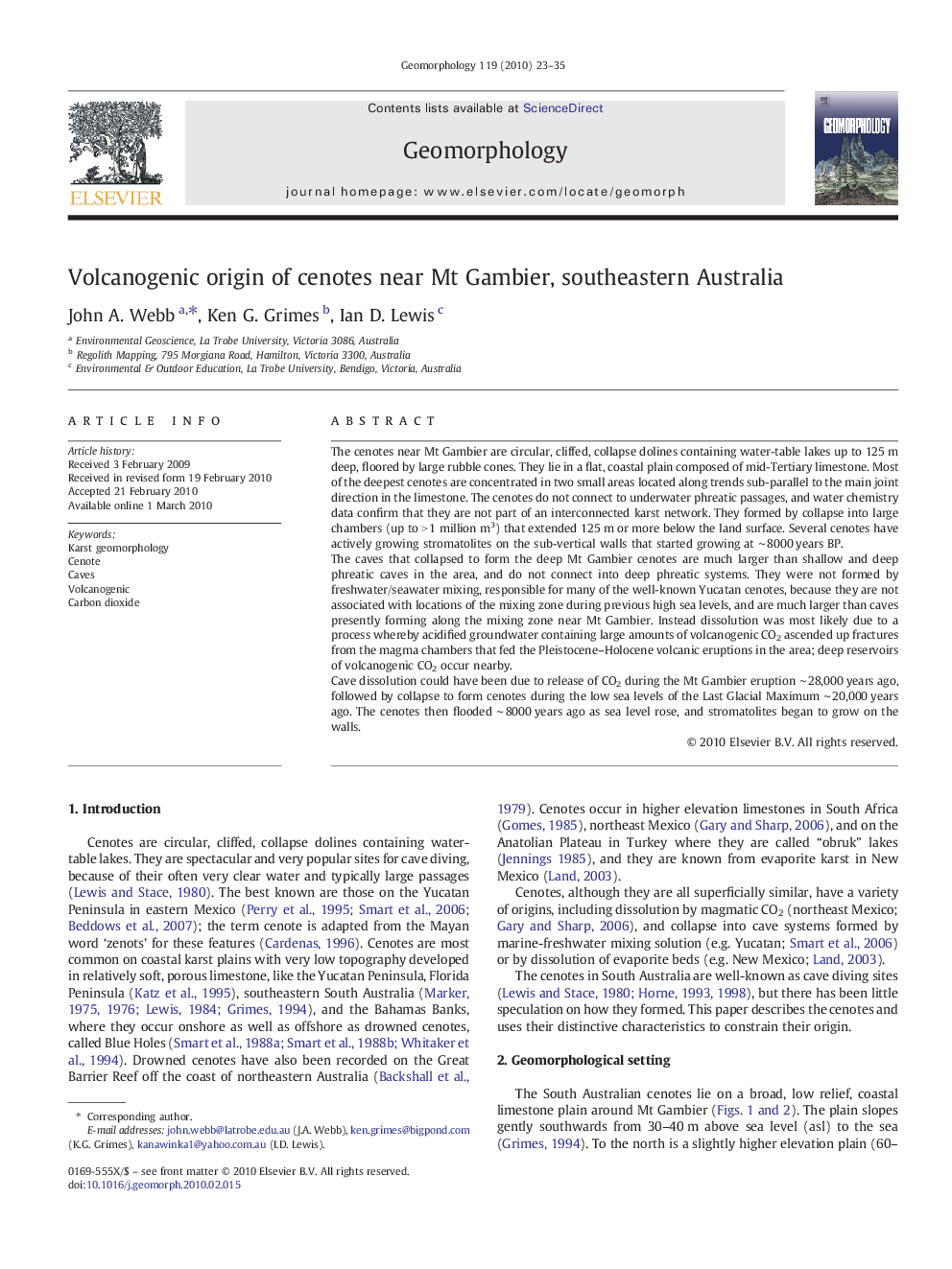 Volcanogenic origin of cenotes near Mt Gambier, southeastern Australia