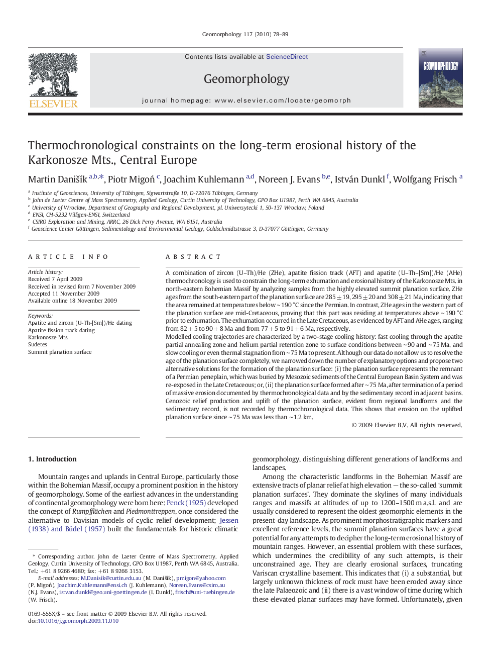 Thermochronological constraints on the long-term erosional history of the Karkonosze Mts., Central Europe