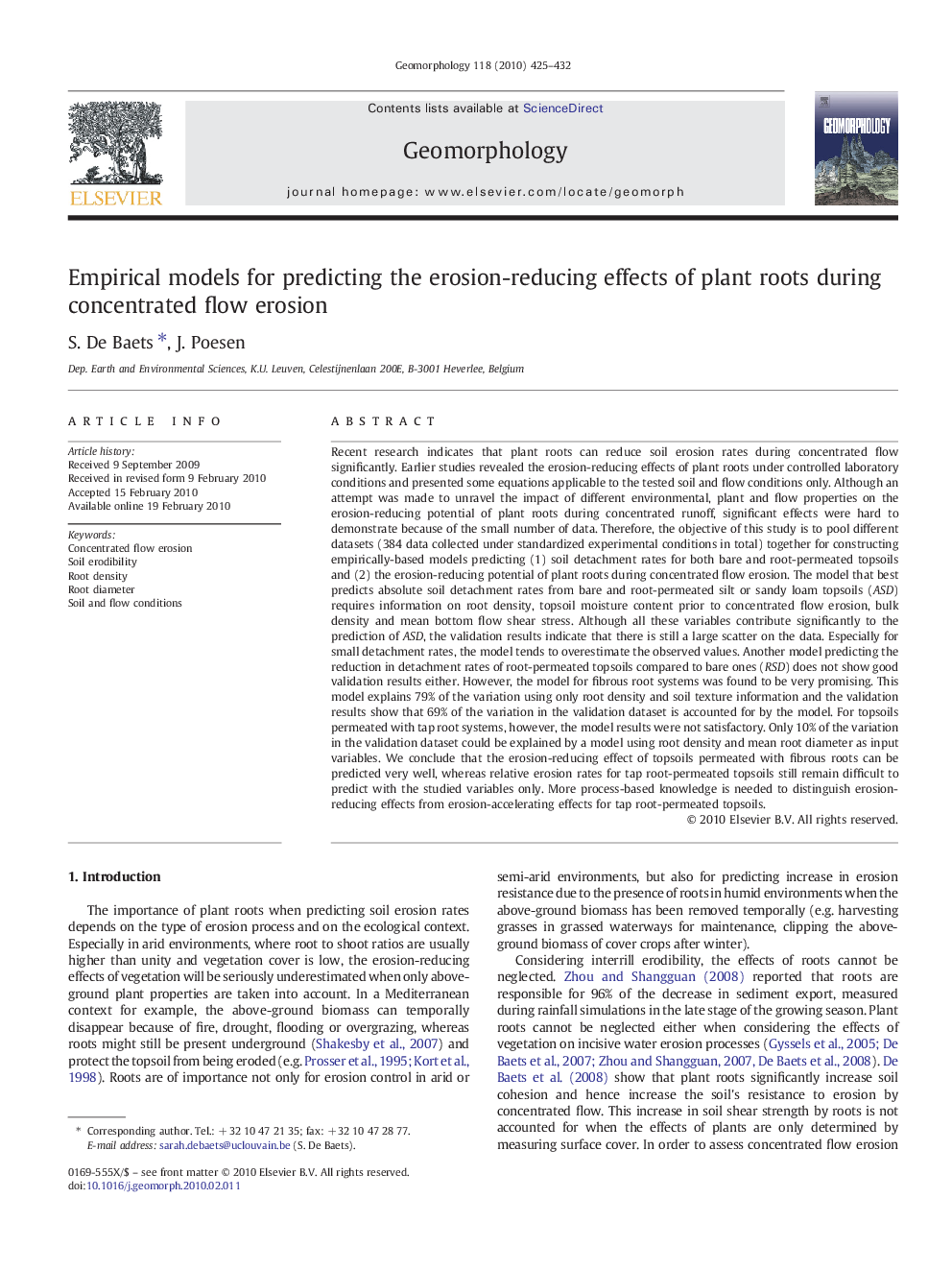 Empirical models for predicting the erosion-reducing effects of plant roots during concentrated flow erosion