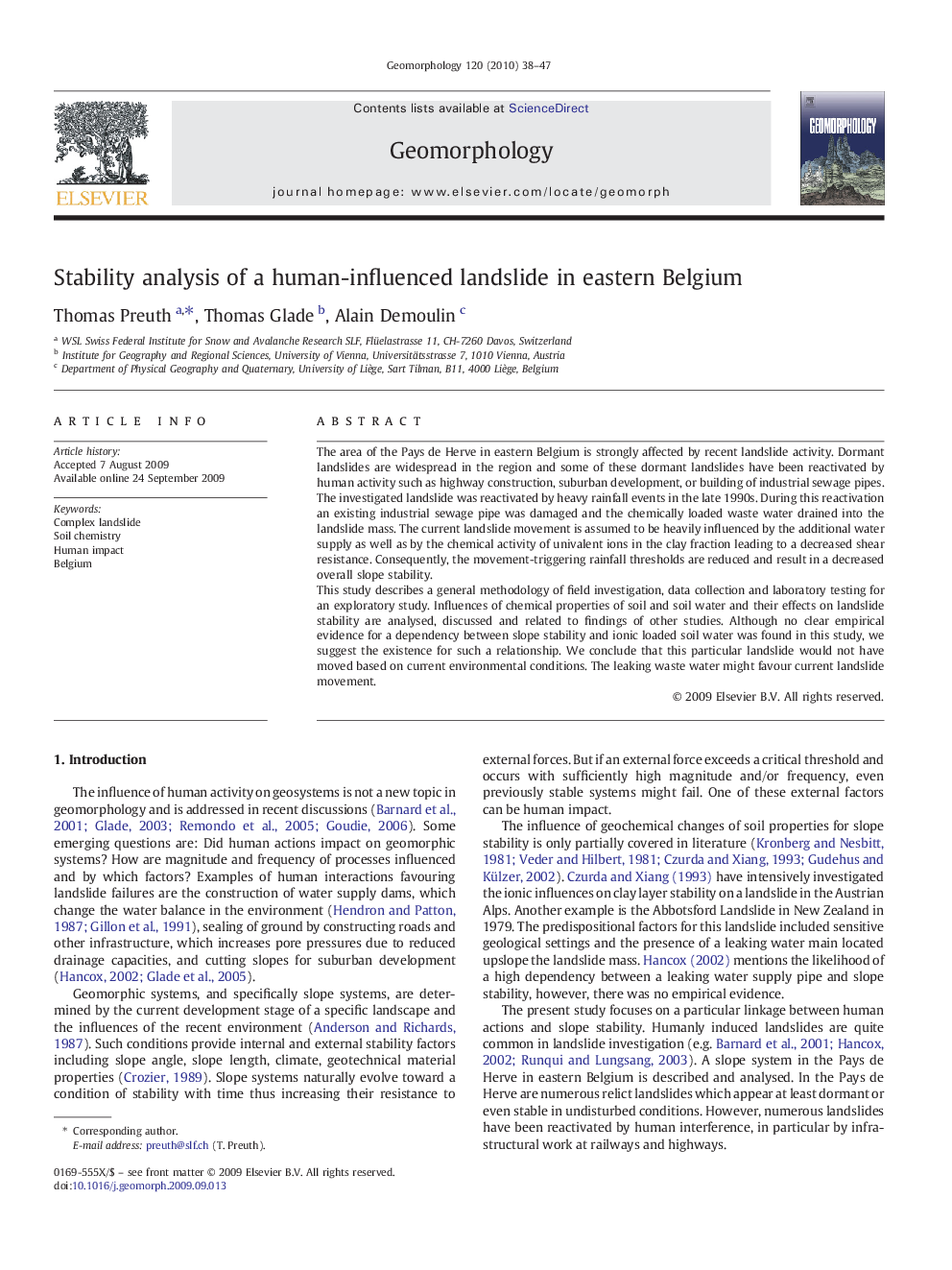 Stability analysis of a human-influenced landslide in eastern Belgium