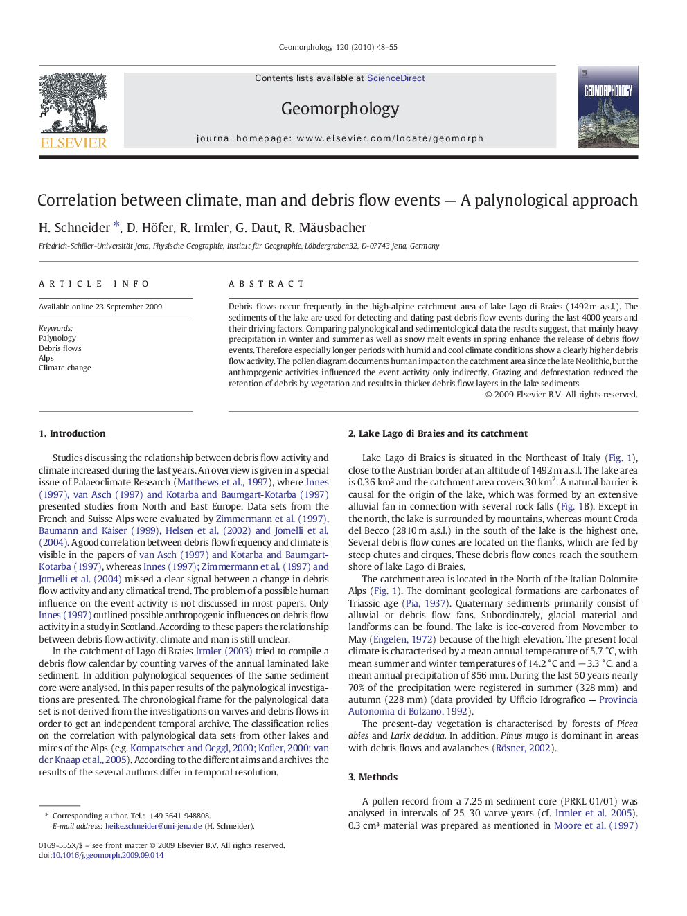 Correlation between climate, man and debris flow events — A palynological approach