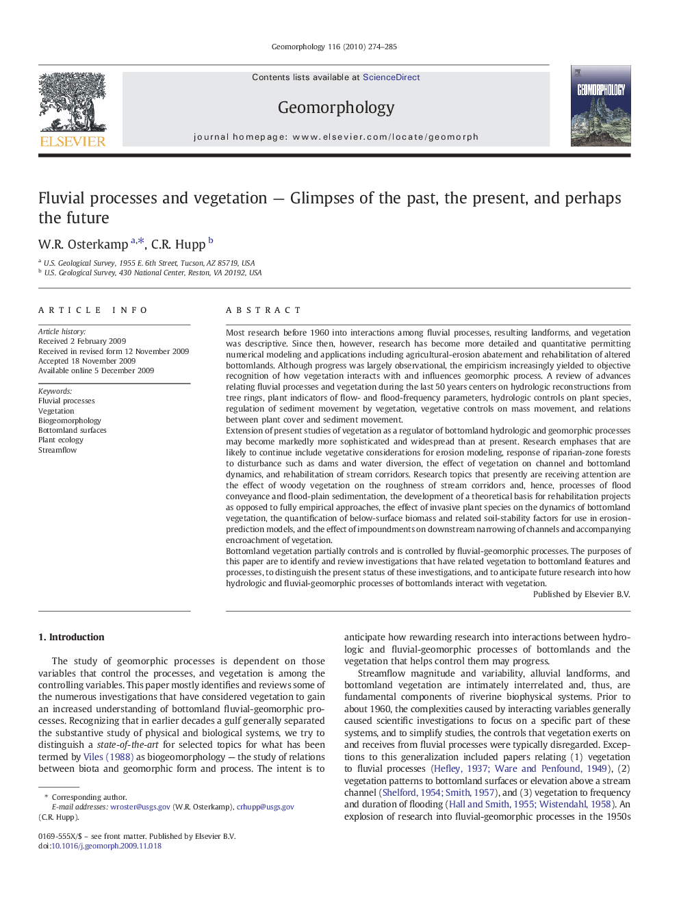 Fluvial processes and vegetation — Glimpses of the past, the present, and perhaps the future