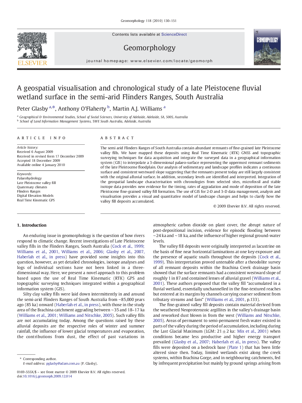 A geospatial visualisation and chronological study of a late Pleistocene fluvial wetland surface in the semi-arid Flinders Ranges, South Australia