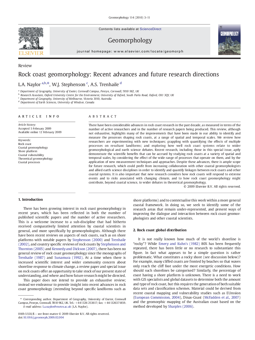 Rock coast geomorphology: Recent advances and future research directions