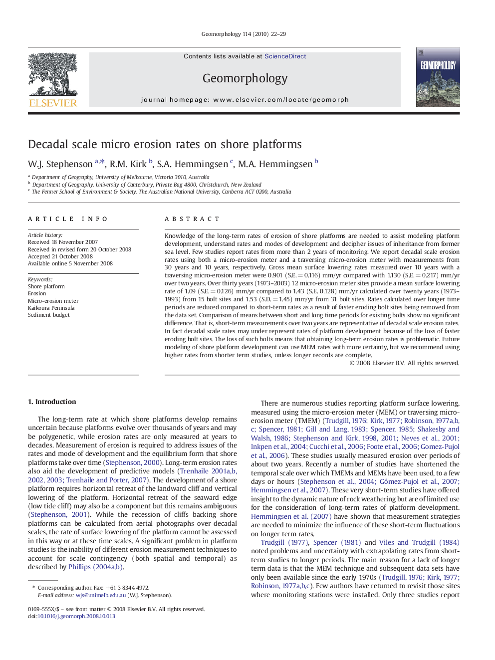 Decadal scale micro erosion rates on shore platforms