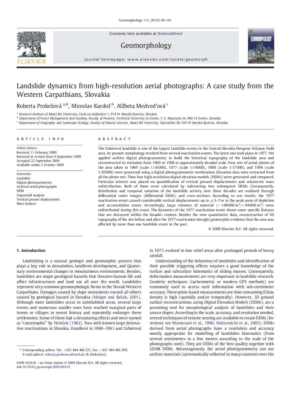 Landslide dynamics from high-resolution aerial photographs: A case study from the Western Carpathians, Slovakia