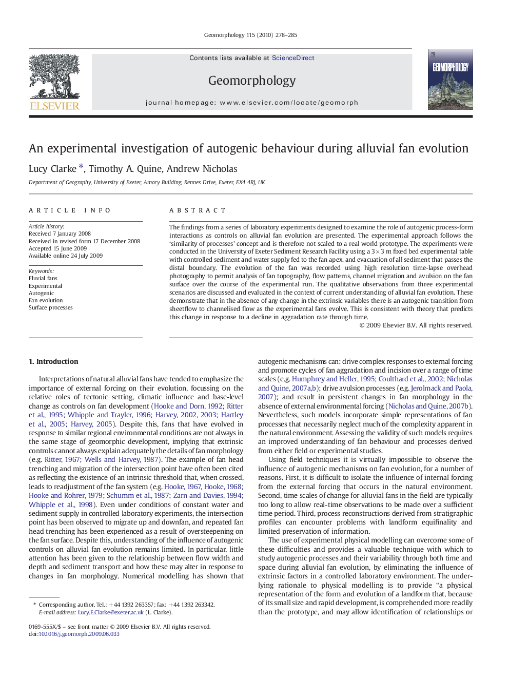 An experimental investigation of autogenic behaviour during alluvial fan evolution