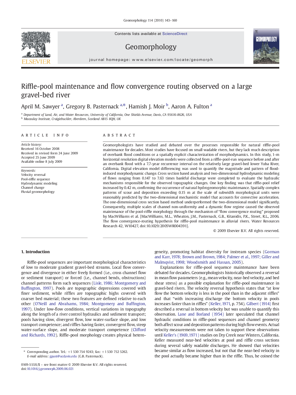 Riffle-pool maintenance and flow convergence routing observed on a large gravel-bed river