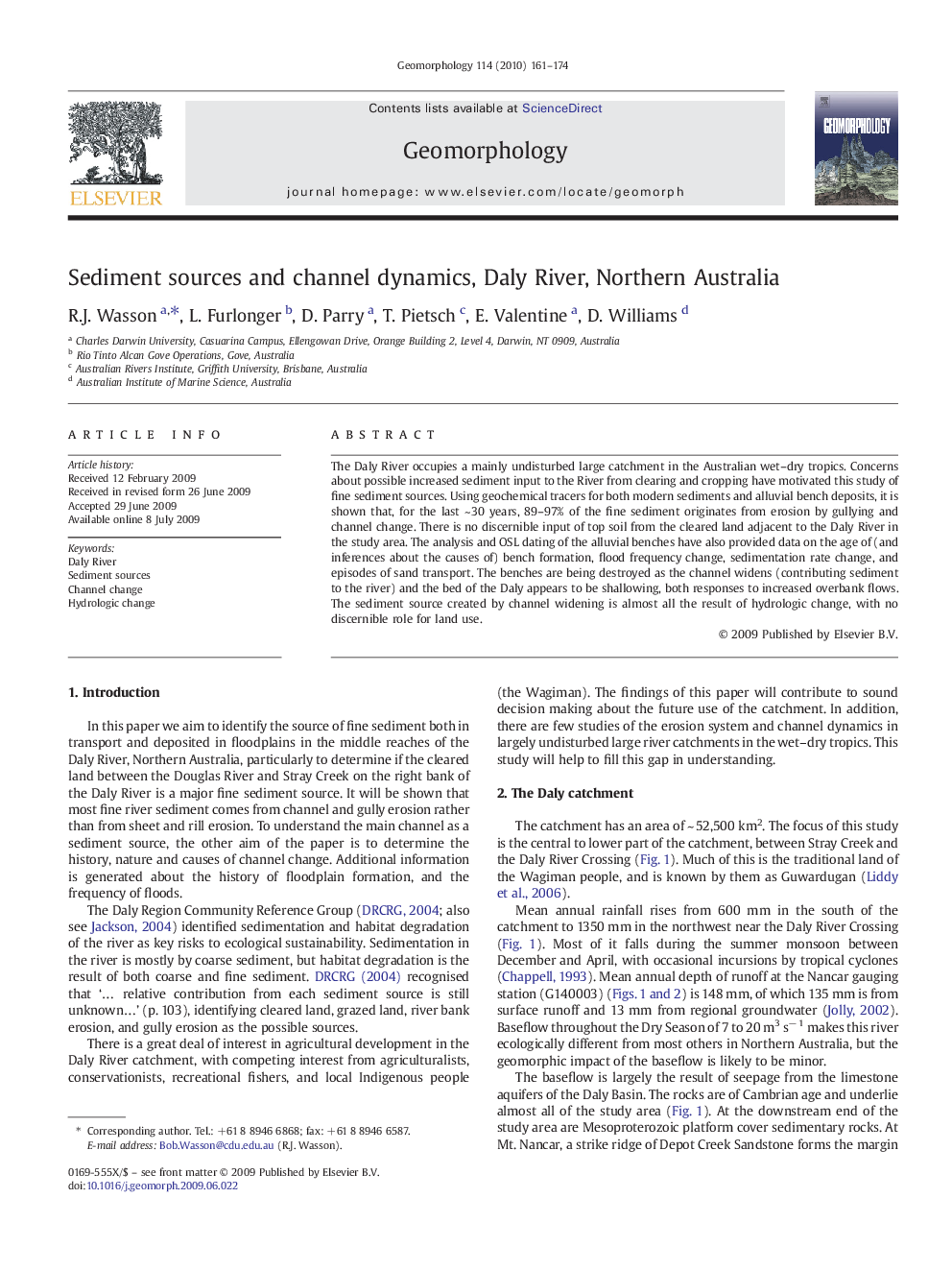 Sediment sources and channel dynamics, Daly River, Northern Australia