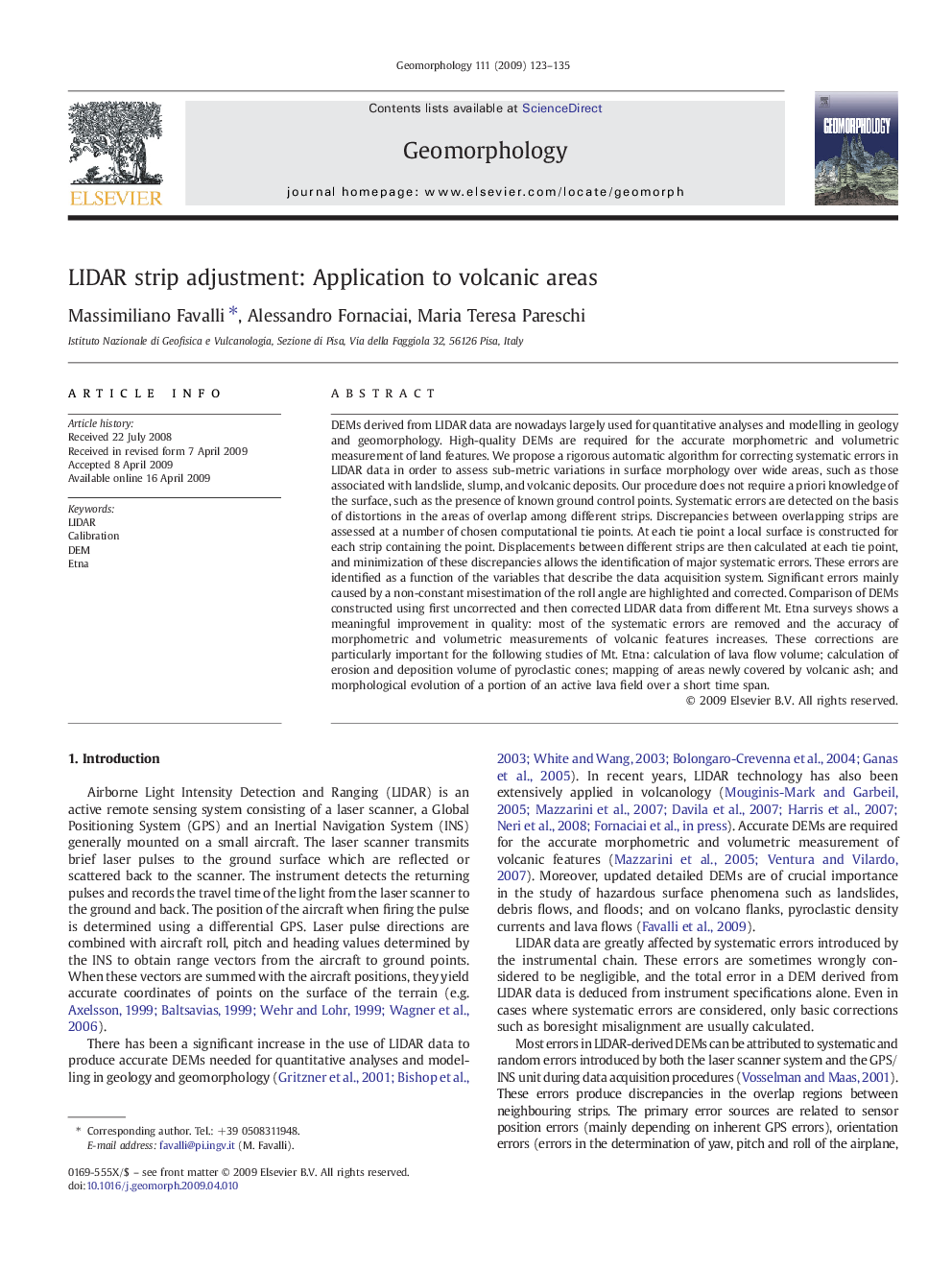 LIDAR strip adjustment: Application to volcanic areas