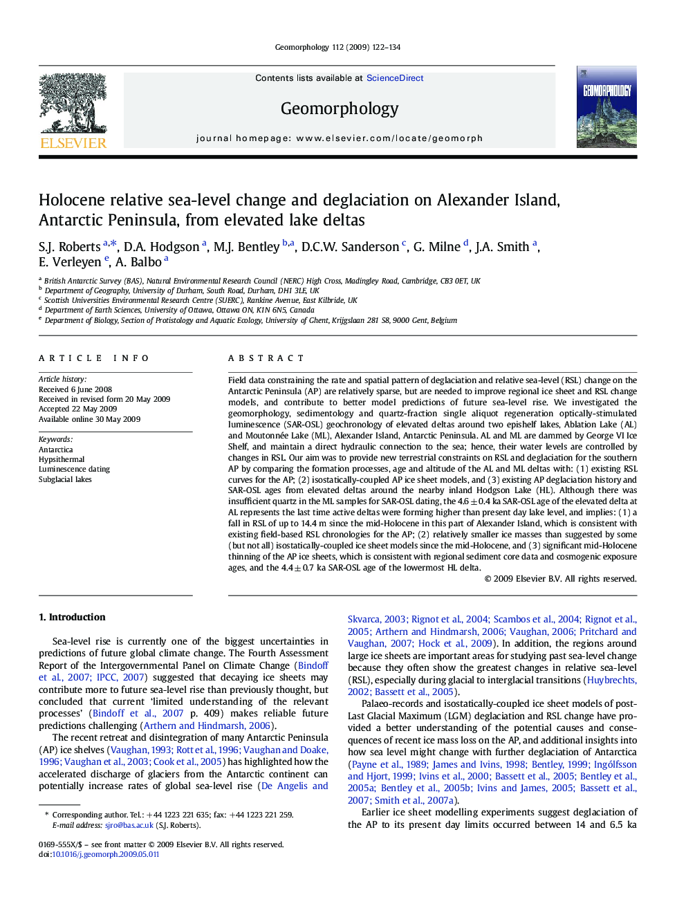 Holocene relative sea-level change and deglaciation on Alexander Island, Antarctic Peninsula, from elevated lake deltas