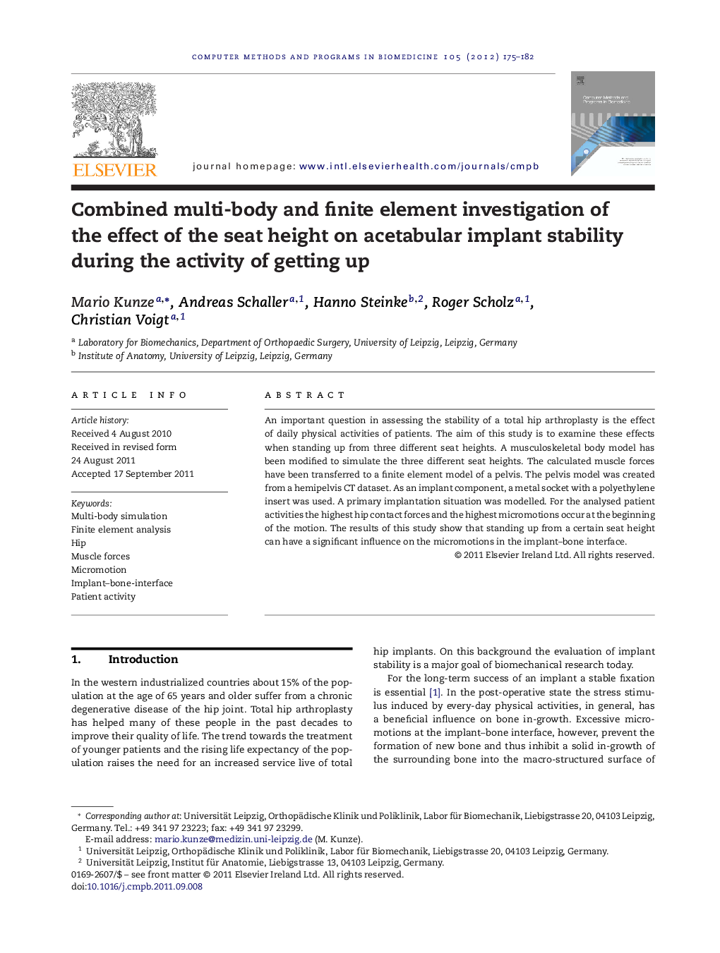 Combined multi-body and finite element investigation of the effect of the seat height on acetabular implant stability during the activity of getting up