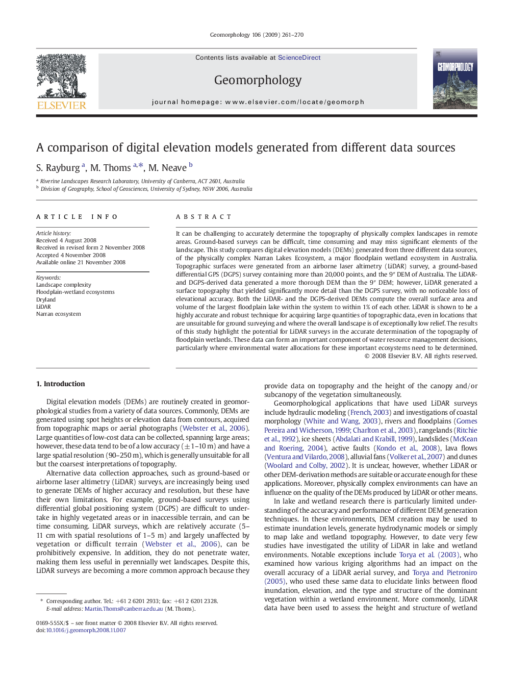 A comparison of digital elevation models generated from different data sources