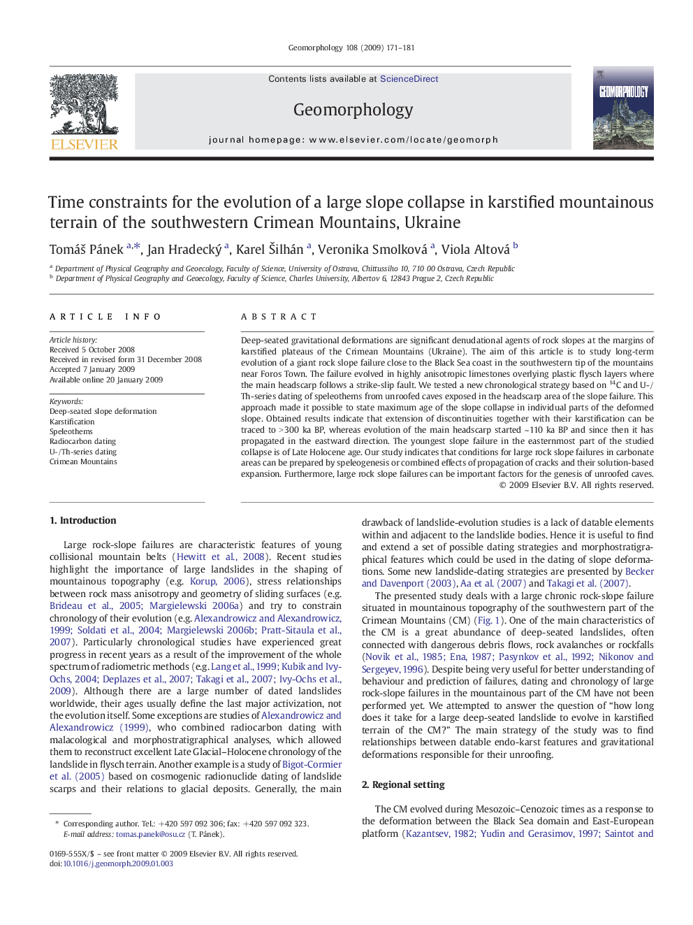 Time constraints for the evolution of a large slope collapse in karstified mountainous terrain of the southwestern Crimean Mountains, Ukraine