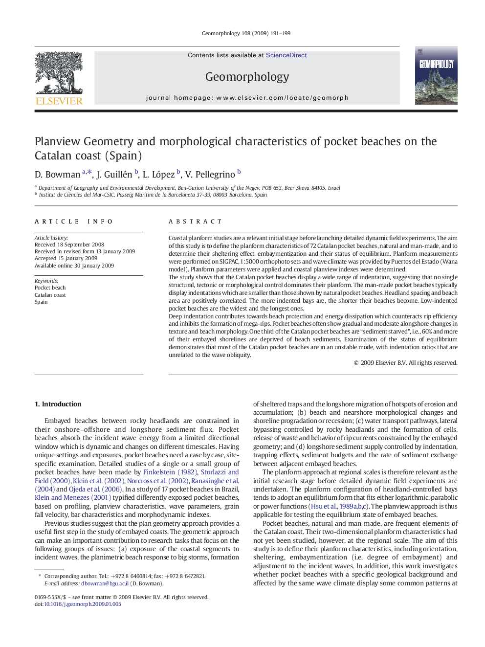 Planview Geometry and morphological characteristics of pocket beaches on the Catalan coast (Spain)