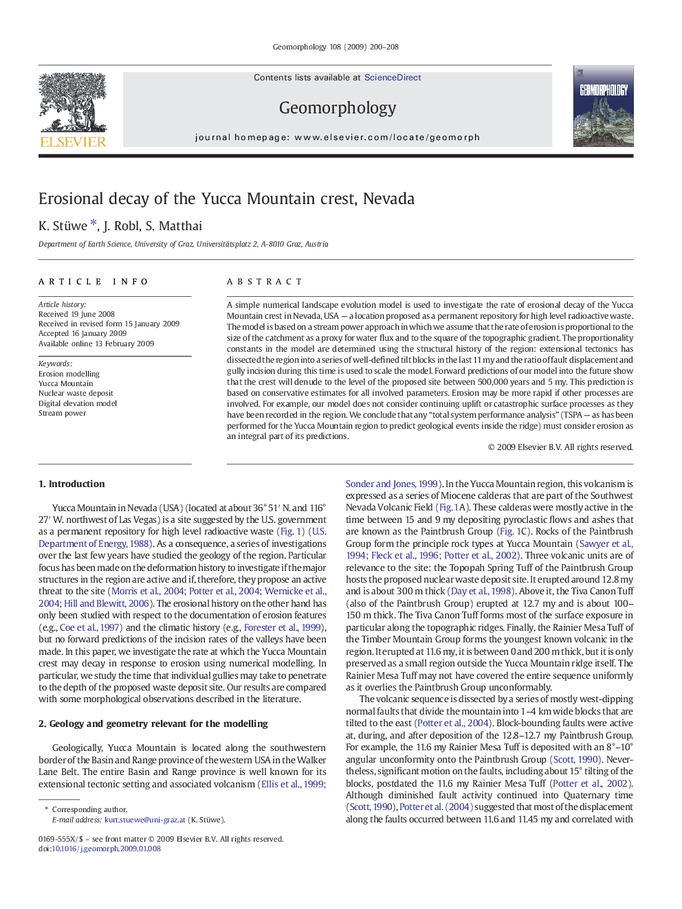 Erosional decay of the Yucca Mountain crest, Nevada